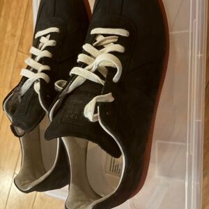 Maison Martin Margiela Navy Blue Sneakers with White Laces and Red Sole